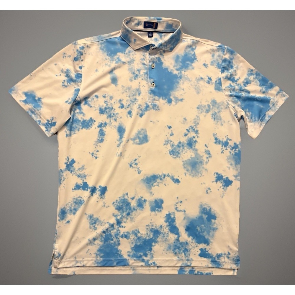 Stitch Golf Short Sleeve Polo Shirt White Blue Splash Splatter Logo Large JBHS